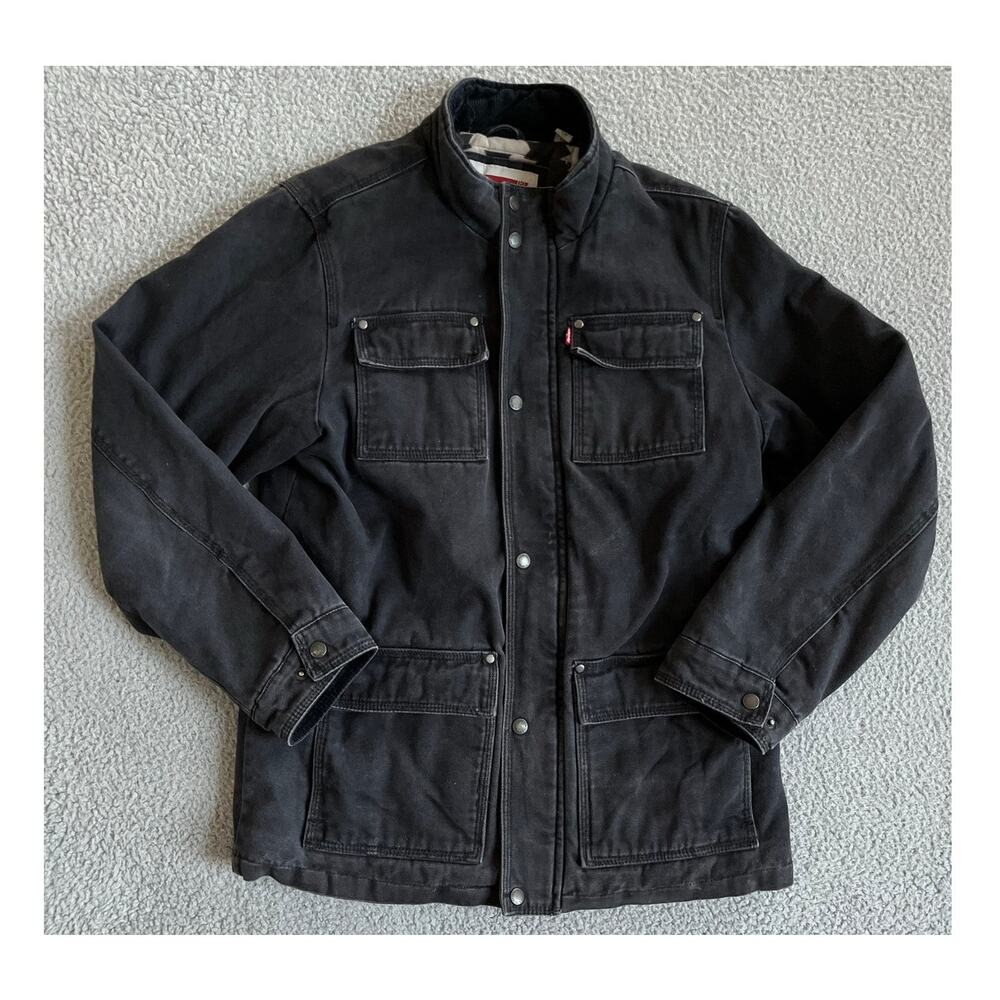 Levi's Jacket Small Military Zip Up Long Sleeve Canvas Lined Heavy Gray Outdoor